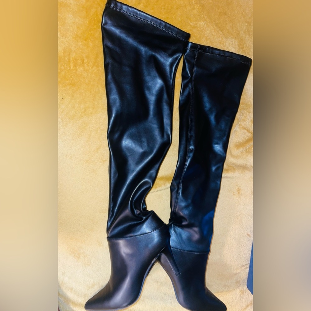 Women's Over The Knee Boots High Heels Zipper PU Leather Thigh High Boot